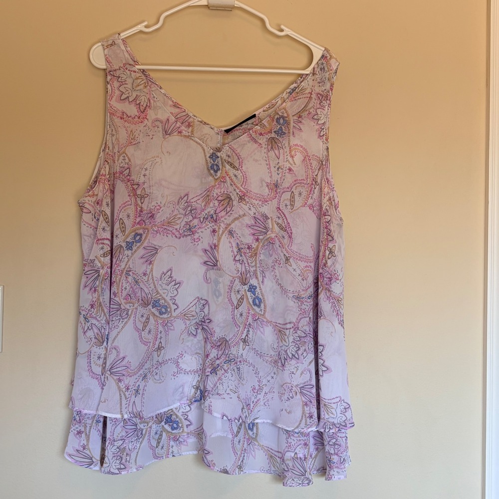 Lane Bryant Pastel Floral Vneck Tiered Flowy Tank Top Blouse Shirt Women Plus 20